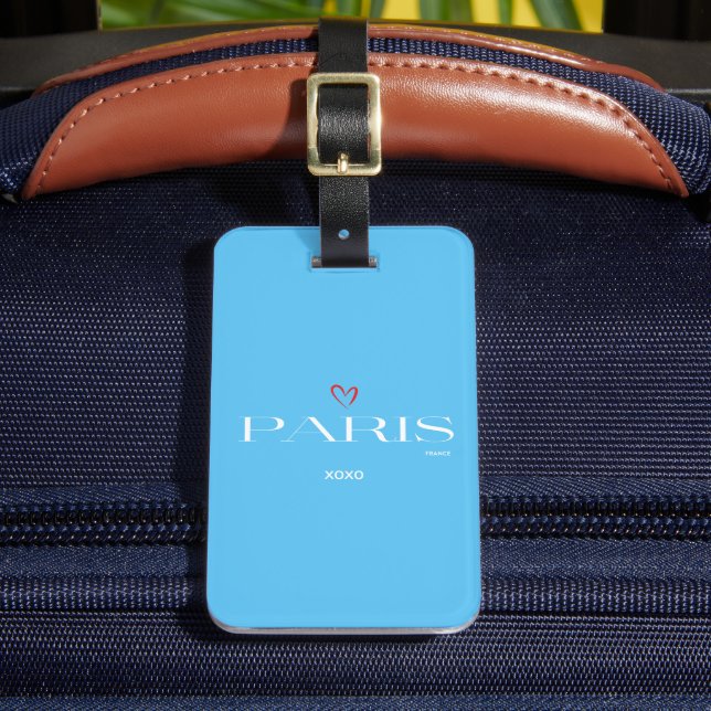 Modern Paris France Heart xoxo Cool Luggage Tag (Front Insitu 2)