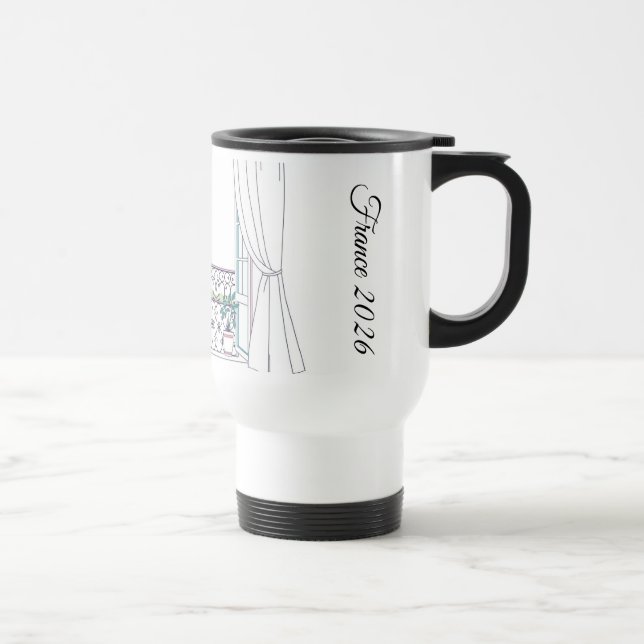 Modern Paris Window Silhouette Aesthetic Travel Mug (Right)