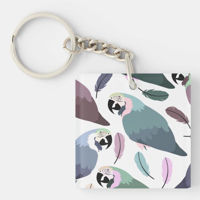 Modern Parrots Tropical Pattern  Key Ring (Front)