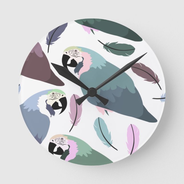 Modern Parrots Tropical Pattern  Round Clock (Front)