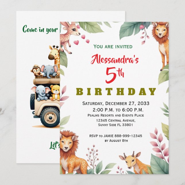 Modern Party Animals Jungle Safari Invitation (Front/Back)