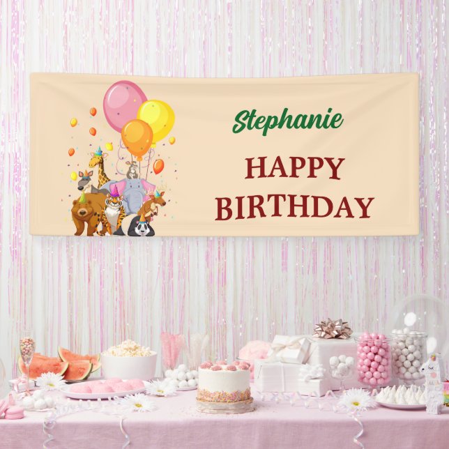 Modern Party Animals Rainbow Colour Birthday  Banner (Party)