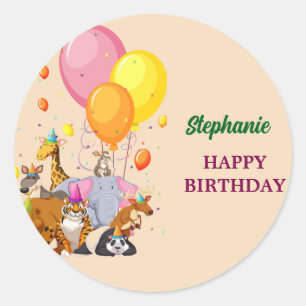 Modern Party Animals Rainbow Colour Birthday  Classic Round Sticker