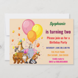 Modern Party Animals Rainbow Colour Birthday  Invitation