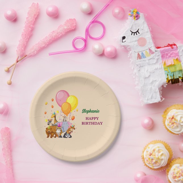 Modern Party Animals Rainbow Colour Birthday  Paper Plate (Party)