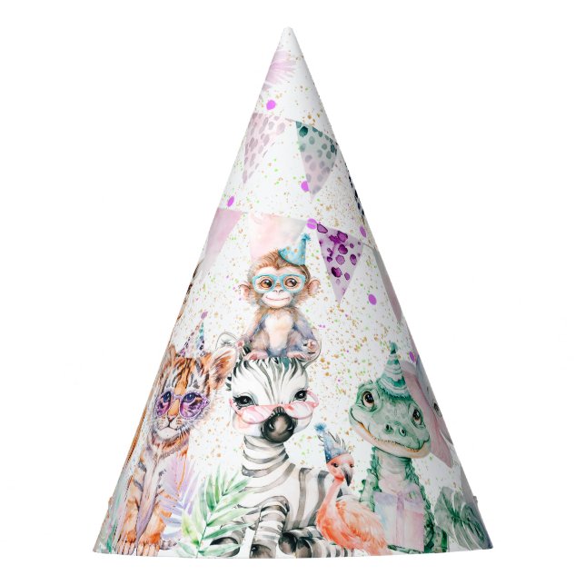 Modern Party Animals Safari Jungle Zoo Birthday Party Hat (Front)