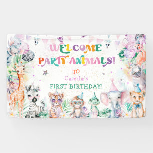 Modern Party Cute Animals Girl Birthday Welcome Banner