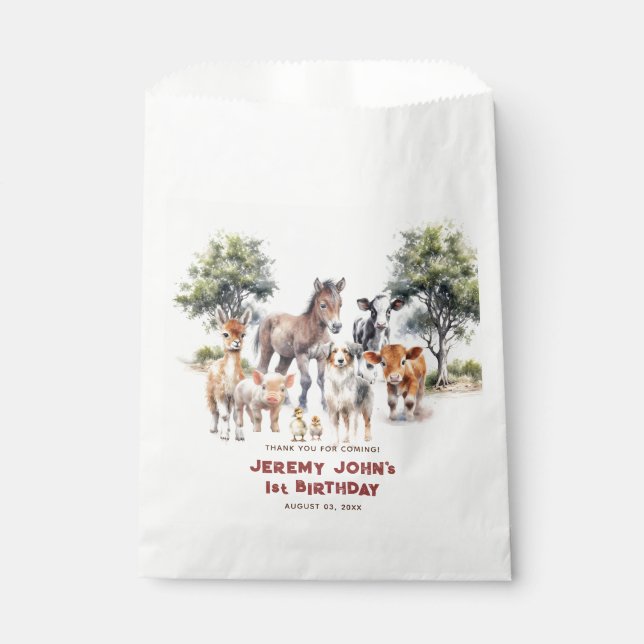 Modern Party Farm Animals Thank You For Coming Favour Bags (Front)