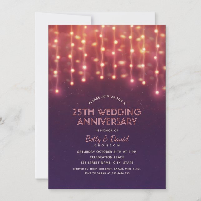 Modern Party Lights 25th Wedding Anniversary Invitation (Front)