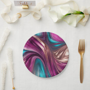 Modern Party Supplies-Magenta Turquoise Gold- Paper Plate