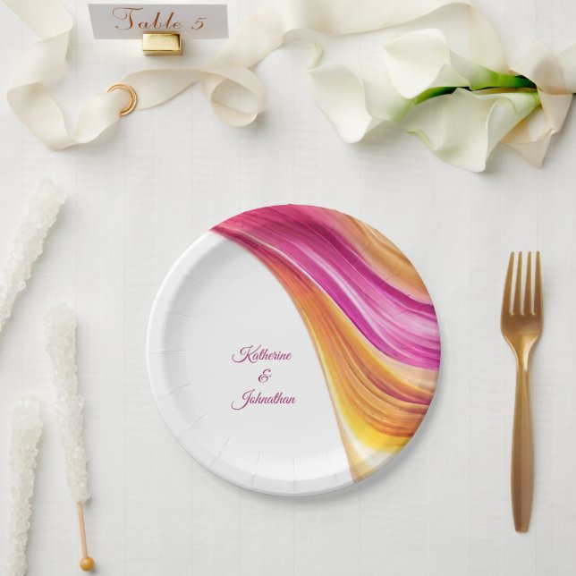 Modern Party Supplies-Pink Orange Yellow- Paper Plate (Wedding)