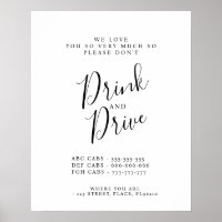 Modern party Taxis don't drink and drive sign