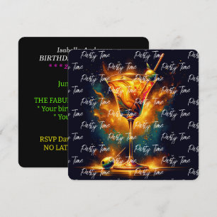 Modern Party Time Neon Personalised Invitation