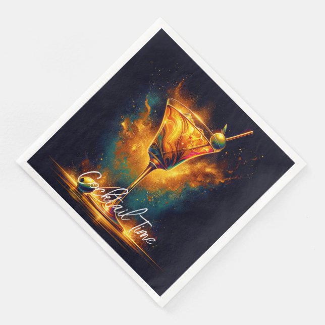 Modern Party Time Neon Personalised Napkin (Corner)