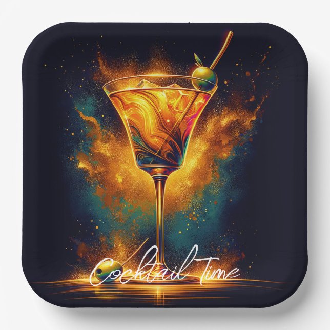 Modern Party Time Neon Personalised Paper Plate (Front)