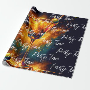 Modern Party Time Neon Personalized Wrapping Paper