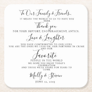 Modern party/wedding Thank you Square Paper Coaster