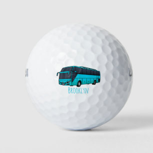 Modern passenger bus cartoon illustration golf balls