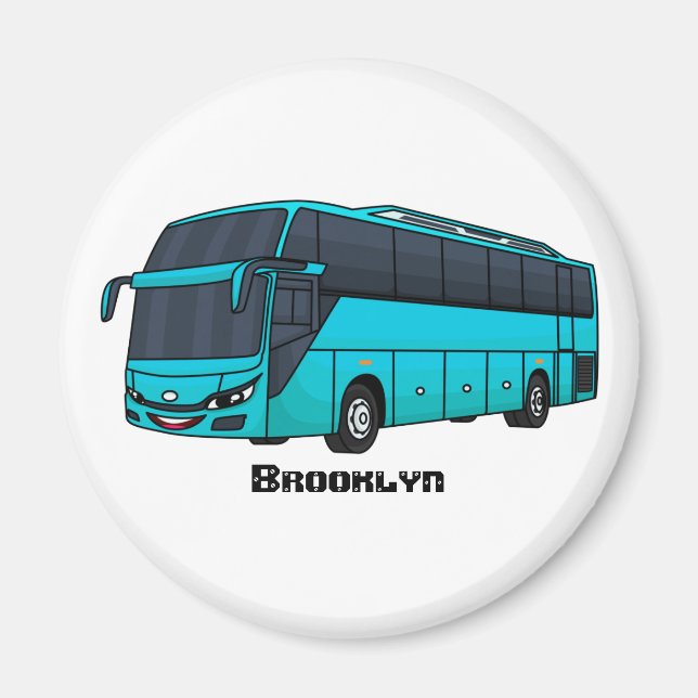Modern passenger bus cartoon illustration magnet (Front)