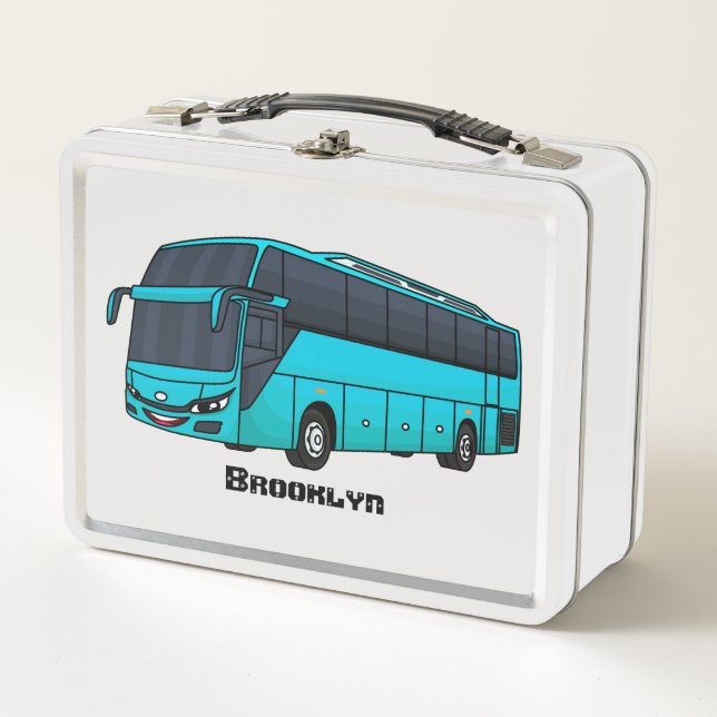 Modern passenger bus cartoon illustration metal lunch box (Front)