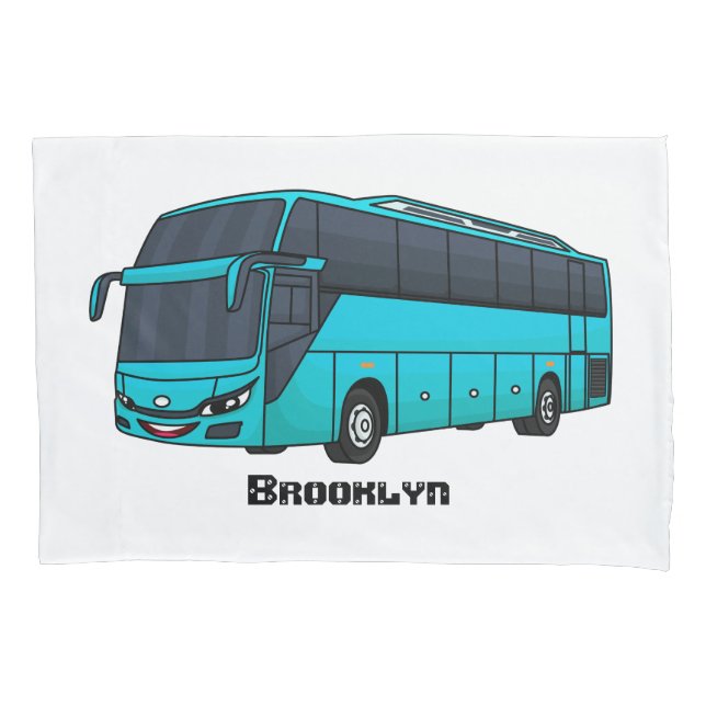 Modern passenger bus cartoon illustration pillowcase (Front)