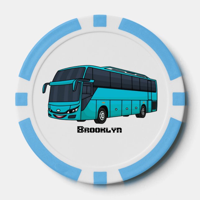 Modern passenger bus cartoon illustration poker chips (Front)