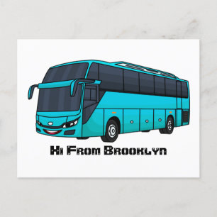 Modern passenger bus cartoon illustration postcard