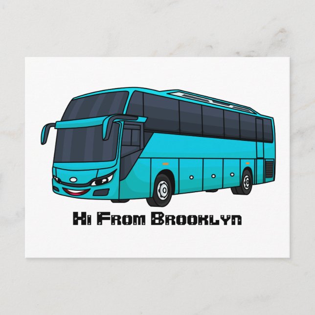 Modern passenger bus cartoon illustration postcard (Front)