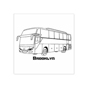 Modern passenger bus cartoon illustration rubber stamp