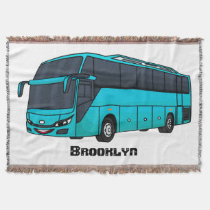 Modern passenger bus cartoon illustration throw blanket