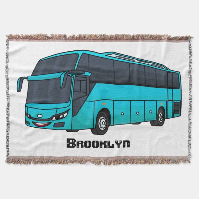 Modern passenger bus cartoon illustration throw blanket (Front)