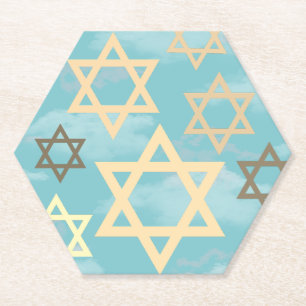 Modern Passover Blue Sky Stars of David Paper Coaster