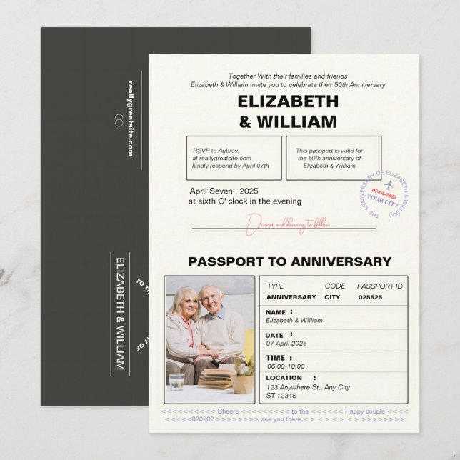 Modern Passport 50th Anniversary  Invitation (Front/Back)