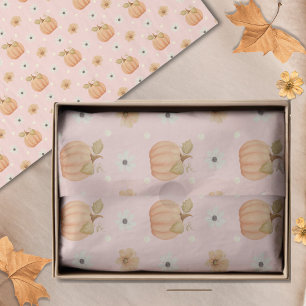 Modern Past Pink Watercolor Pumpkin Floral Pattern Tissue Paper
