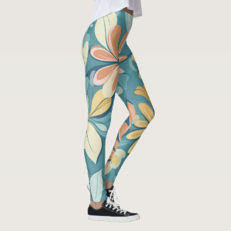 Modern Pastel abstract flowers blue yellow beige Leggings