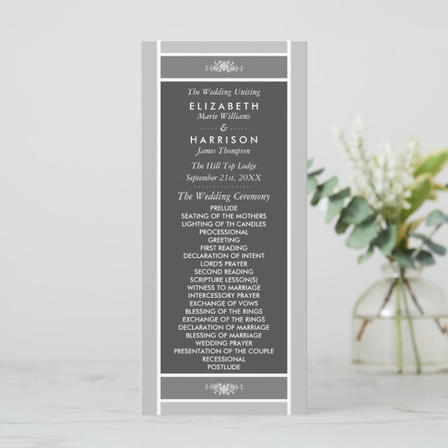Modern Pastel Block - Siver Grey - Wedding Programme (Standing Front)