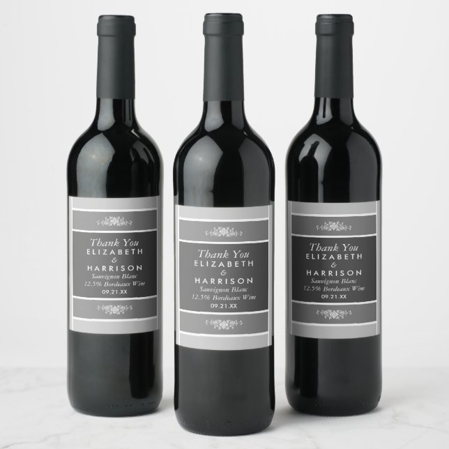 Modern Pastel Block - Siver Grey - Wedding Wine Label (Bottles)
