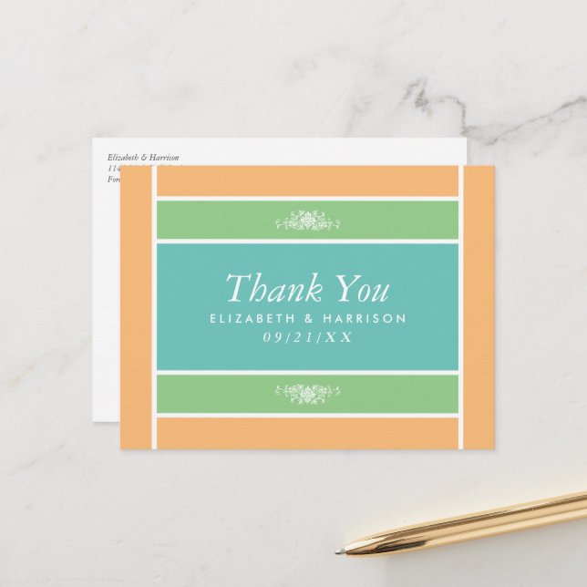 Modern Pastel Block - Tropical Colours - Thank You Postcard (Front/Back In Situ)