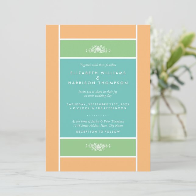 Modern Pastel Block - Tropical Colours - Wedding Invitation (Standing Front)