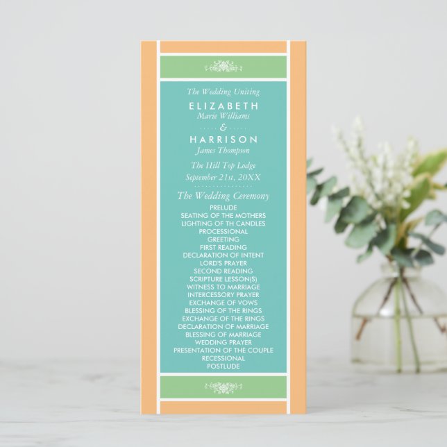 Modern Pastel Block - Tropical Colours - Wedding Programme (Standing Front)