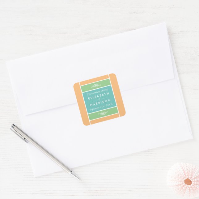 Modern Pastel Block - Tropical Colours - Wedding Square Sticker (Envelope)