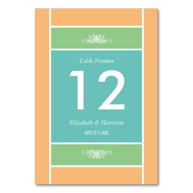 Modern Pastel Block - Tropical Colours - Wedding Table Number (Front)