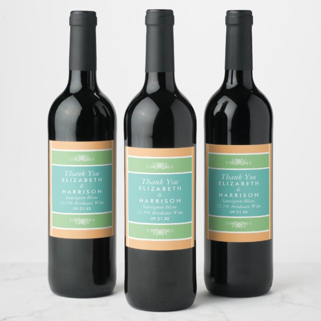 Modern Pastel Block - Tropical Colours - Wedding Wine Label (Bottles)