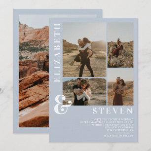Modern pastel blue ampersand 5 photo grid wedding invitation