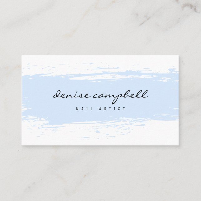 Modern pastel blue and white abstract brushstroke business card (Front)