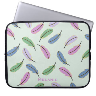 Modern Pastel Blue Feathers Pattern Personalised Laptop Sleeve