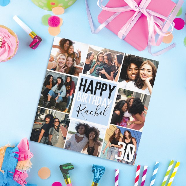 Modern Pastel Blue Friends Photo Collage Birthday Card (Creator Uploaded)