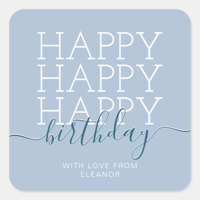 Modern  pastel blue Happy Birthday Square Sticker (Front)