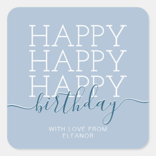 Modern pastel blue Happy Birthday Square Sticker