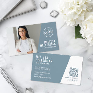 Modern Pastel Blue Minimalist Photo Business Card